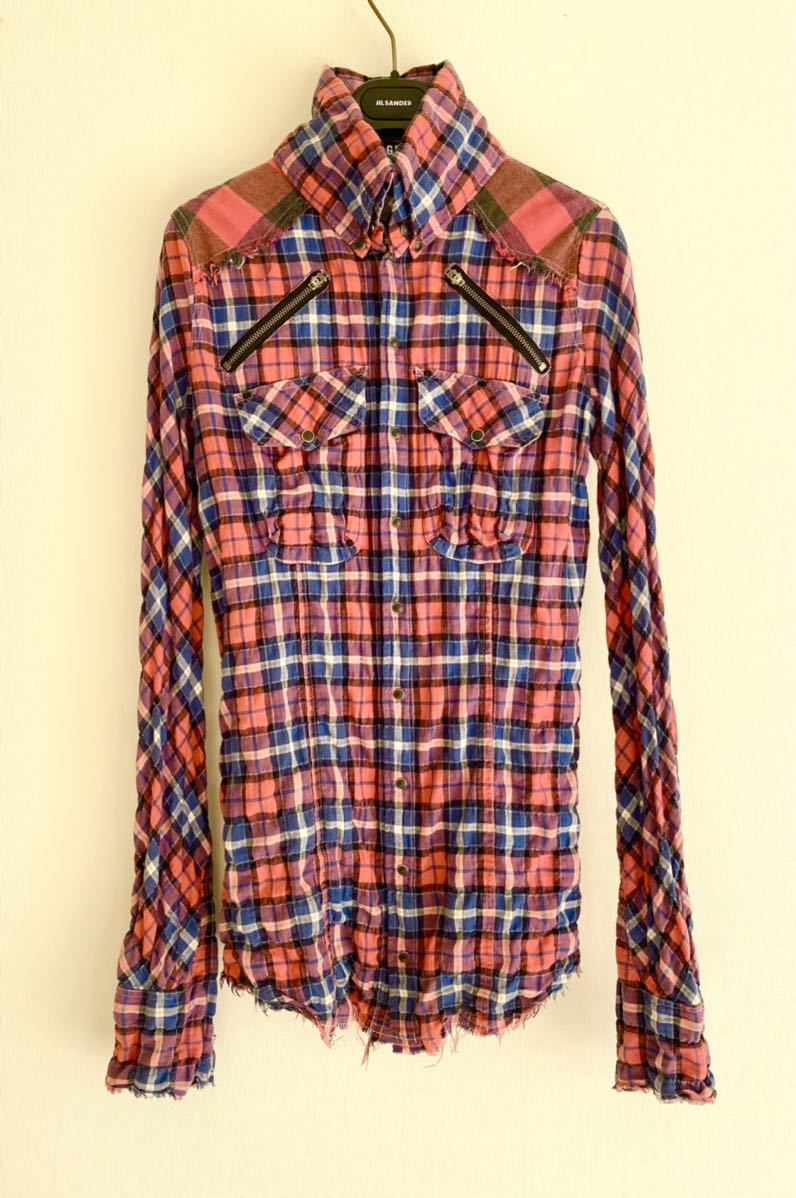 美品 LGB ダメージ チェックシャツ 0 レディース 2way 長袖シャツ