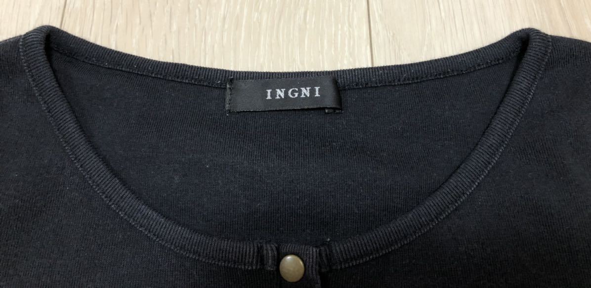 ☆INGNI☆ボタン付UネックTシャツ 黒 ブラック 半袖 キャップスリーブ ゴールドスナップボタン トップス イング レディース ウィメンズ_画像4