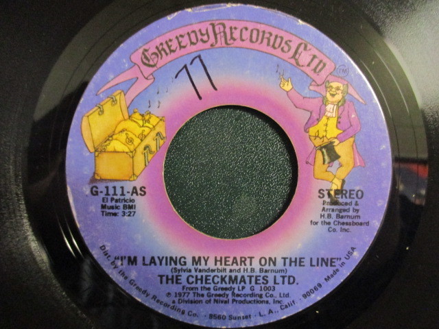 The Checkmates LTD ： I'm Laying My Heart On The Line 7'' / 45s ★ Side A Soulバラード / Side B Bill Withersの曲 ☆_画像1