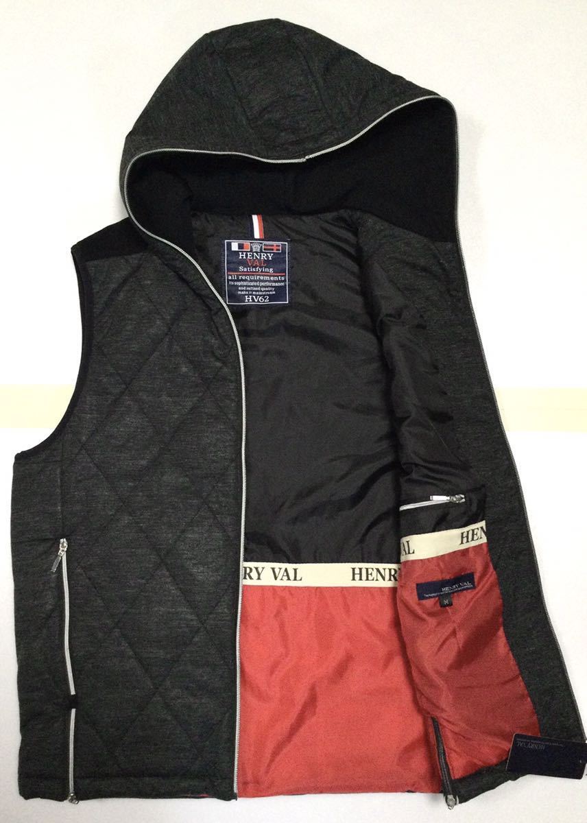 新品!!「HENRY VAL」切替デザイン 中綿入り ジップアップ キルティングダウンベスト Charcoal-Gray SIZE:L 3