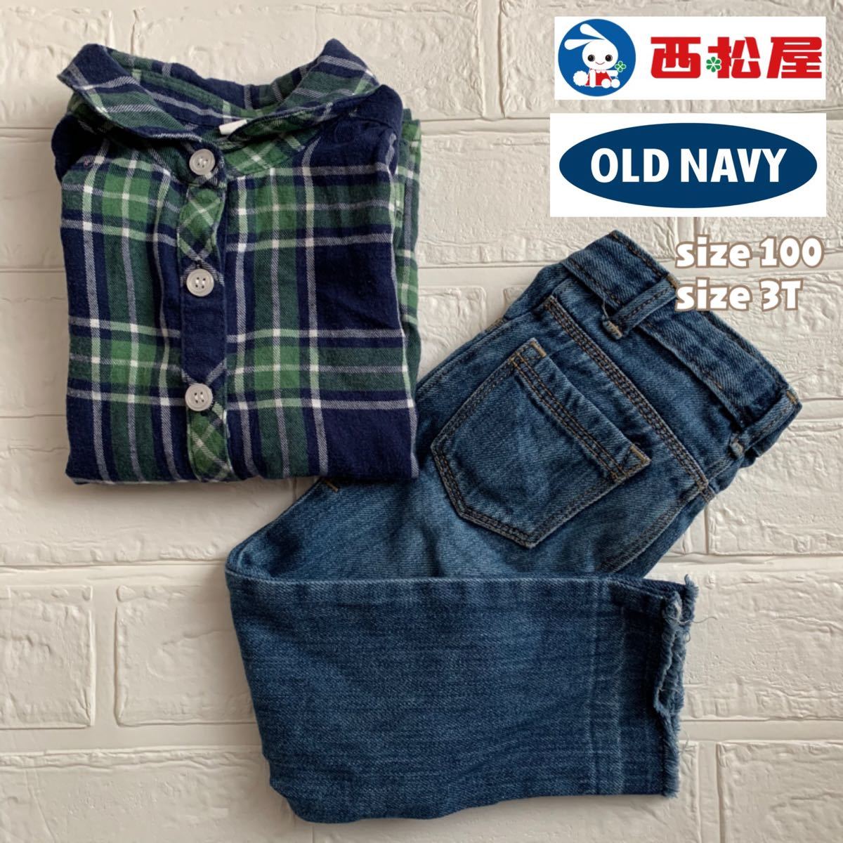 old navy他　チェックシャツ＆カットオフデニムセット　size100 3T