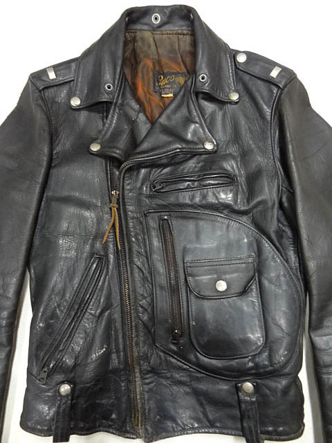  Vintage BUCOb-koJ 24 rare size 34 Dpoke Horse Hyde leather double rider's jacket Biker ta long USA black black 