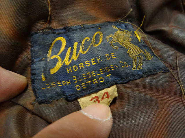  Vintage BUCOb-koJ 24 rare size 34 Dpoke Horse Hyde leather double rider's jacket Biker ta long USA black black 