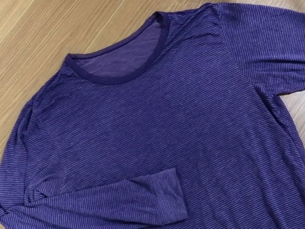 kkyj4889 ■ ユニクロ ■ HEATTSCH ヒートテック Tシャツ インナー 長袖 ボーダー 紫 パープル M_画像7