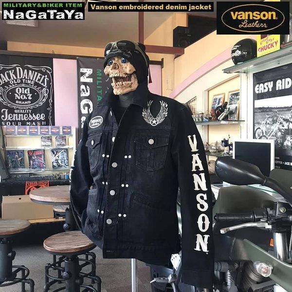 バンソン VANSON NVSI-2102 イーグル刺繍 デニムジャケット Gジャン Lサイズ ブラック バイカーウェア アウトローMC_画像3
