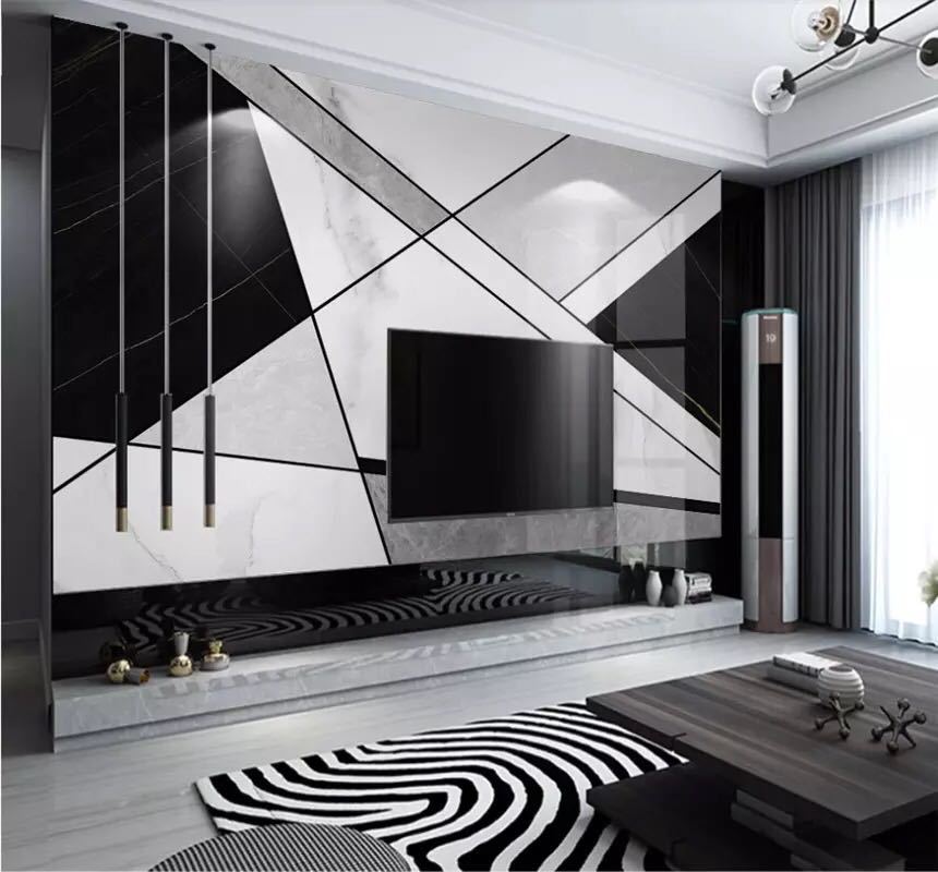 Aucru Com Xuesuカスタム3d 8d壁布壁紙現代のシンプルな黒と白の幾何学的グラフィックグレーマーブリング壁紙