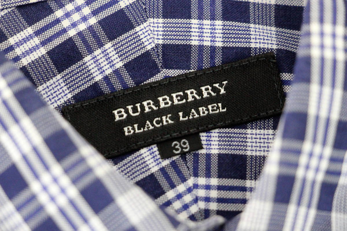 BURBERRY BLACK LABEL タータン チェックシャツ 39 刺繍 長袖 ロングスリーブ バーバリー ブラックレーベル ネイビー_画像4
