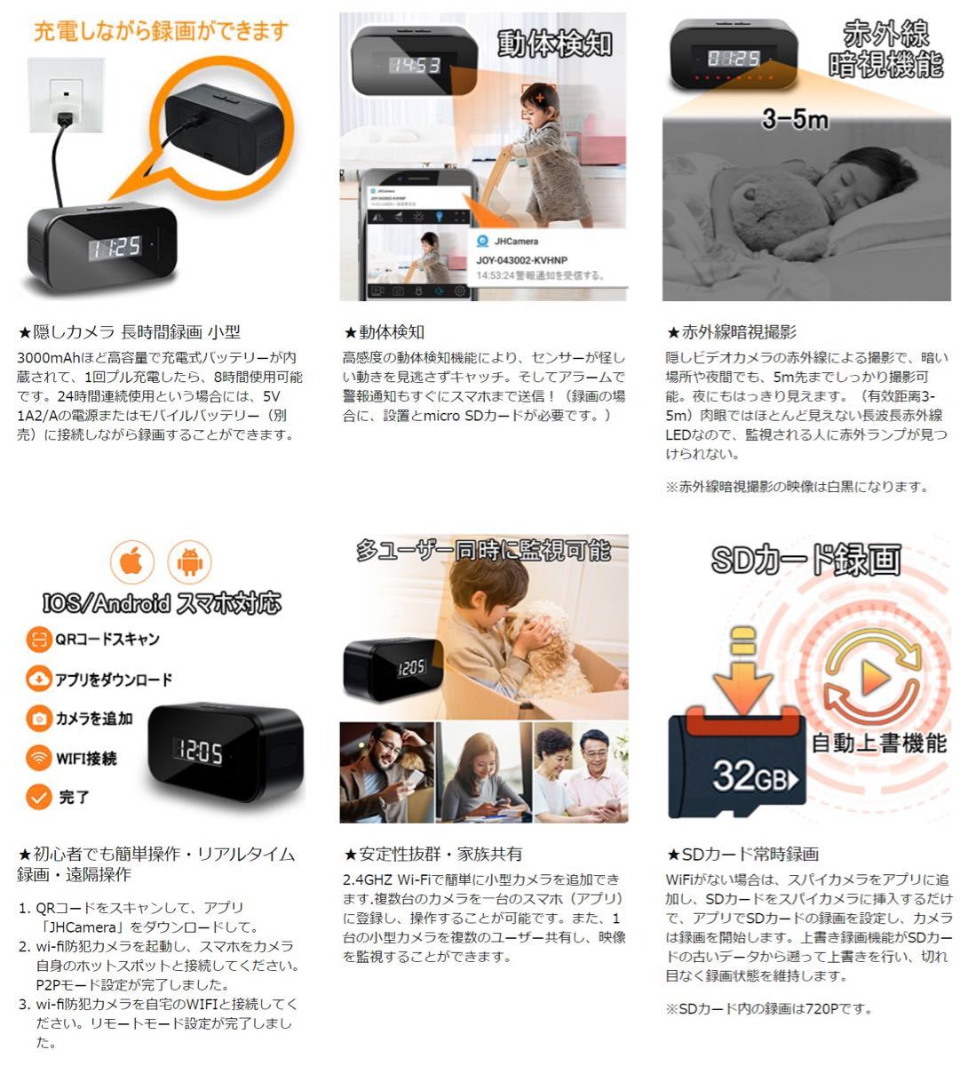 Paypayフリマ 小型カメラ 防犯カメラ 監視 Wifi 置き時計 スマホ対応 遠隔操作 目覚まし時計 Paypayフリマ 小型カメラ 防犯カメラ 監視 Wifi 置き時計 スマホ対応 遠隔操作 目覚まし時計