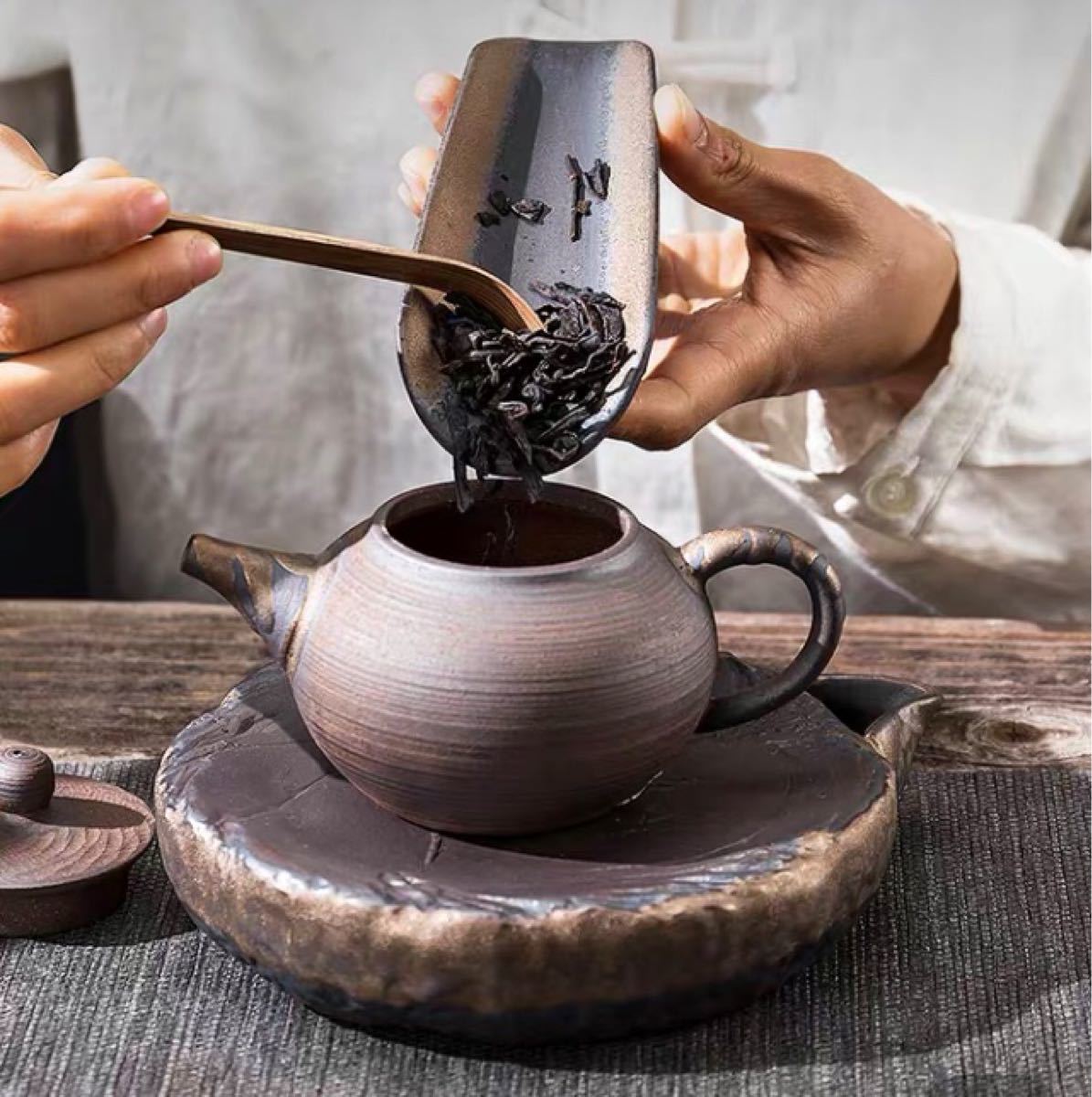 陶磁茶則、茶匙セット　茶合　茶道具　中国茶　茶器　煎茶
