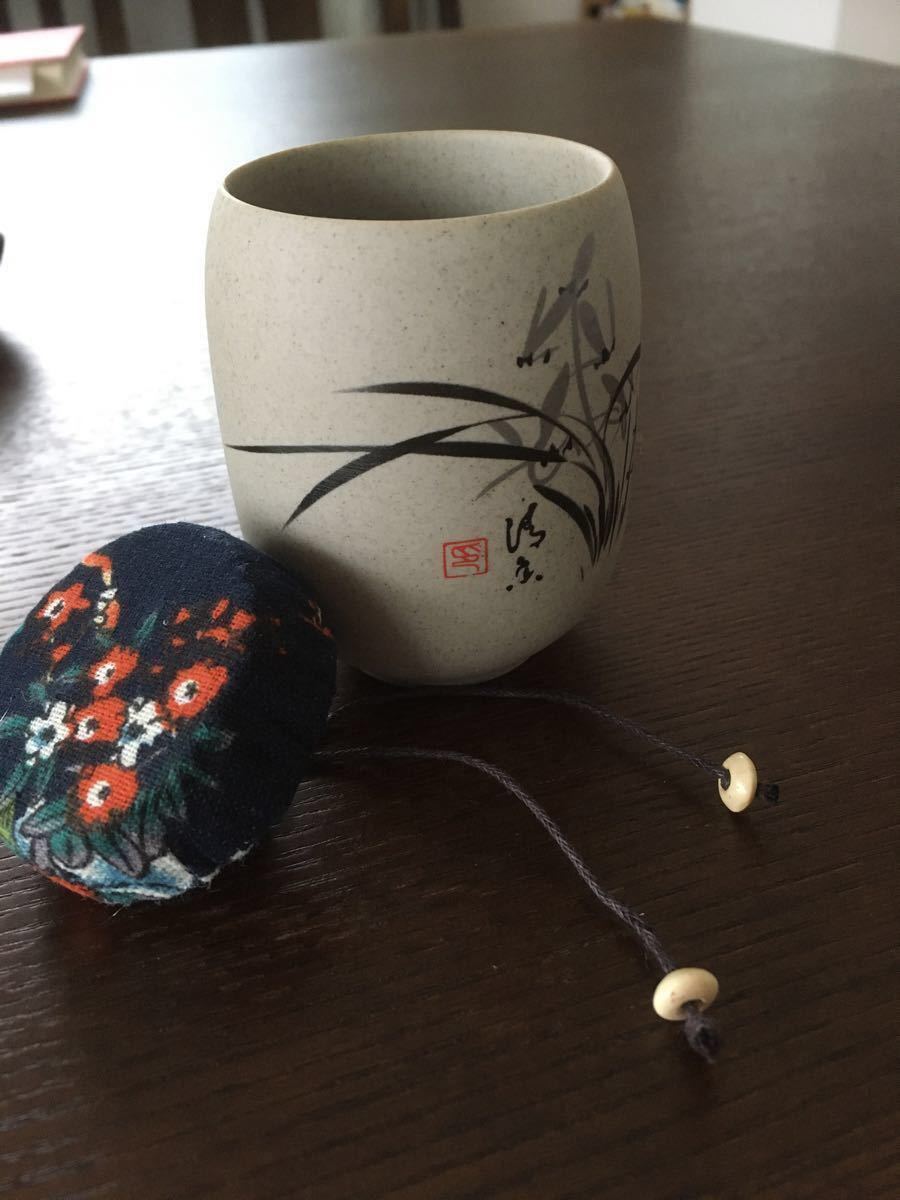 陶磁器茶入れ　蘭模様　布蓋　茶缶　インテリア　置物