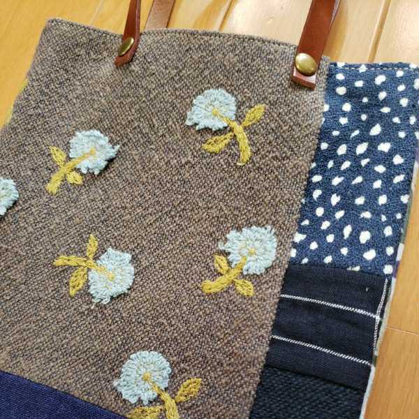 ハンドメイド♪ミニバッグmina perhonen 本革　18センチ×24㎝　即決③skip　御朱印帳_画像2