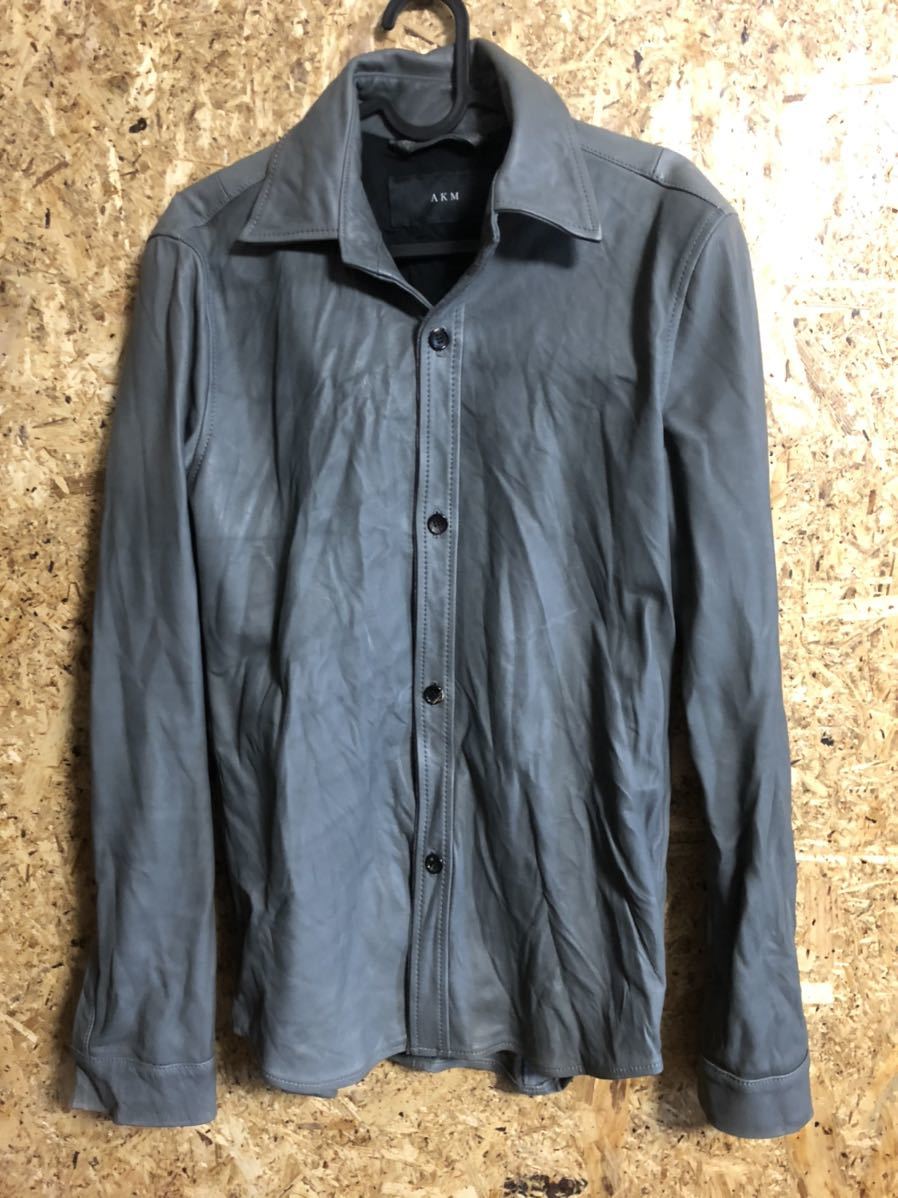 中古 L AKM レザーシャツ シワ加工 グレー | yachaqs.com