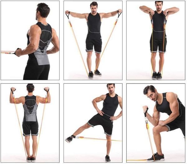COOWOO トレーニングチューブ 超強化 チューブトレーニング 腕、背中、脚、胸部、腹部、臀部用の6本の積み重ね可能な抵抗チューブ 耐破損