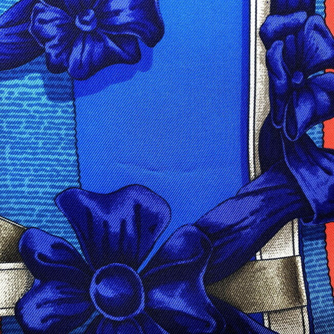 エルメス カレ90 赤 青 グランマネージュ スカーフ 大調教術 シルク 中古 美品 HERMES Grand Manege