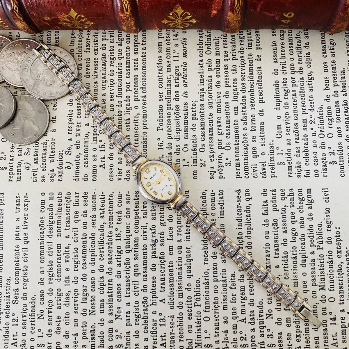 [ высококлассный часы Ben las]Benrus кварц наручные часы женский Vintage браслет коктейль часы crystal есть перевод 