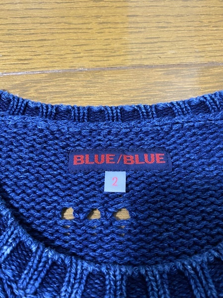 美品 【BLUE BLUE】インディゴ プルオーバー コットンニットセーター 2 ブルーブルー ハリウッドランチマーケット 700036-207  KC1178