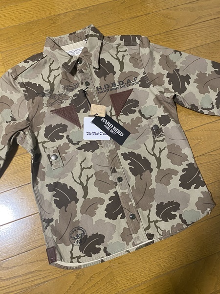 未使用☆【HARD BIRD by The Flat Head】カモフラミリタリーシャツ HMS-02W MILITARY L/S SHIRT ハードバード カーキ 34 フラッドヘッド_画像3