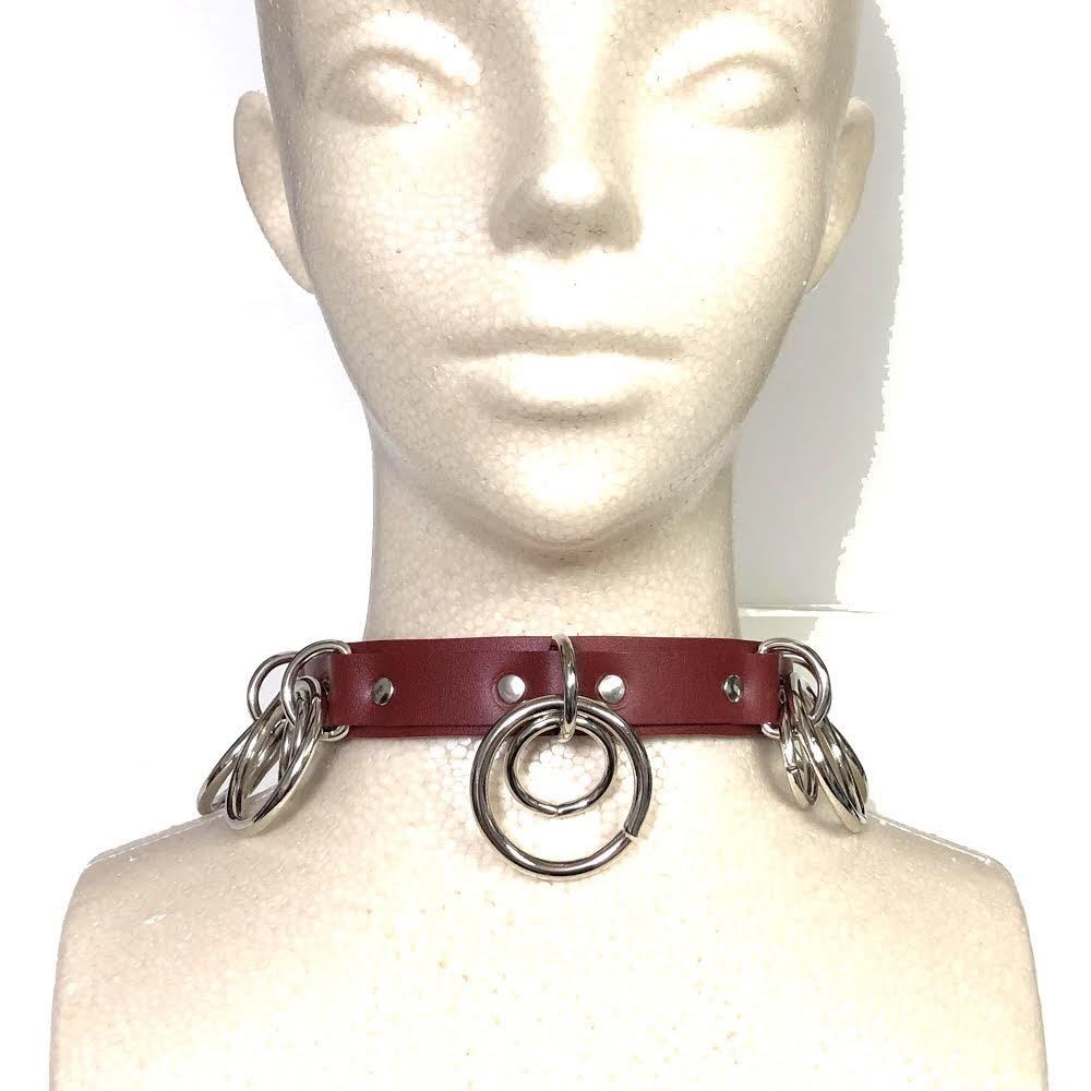  new goods leather double ring sido ring studs choker red book leather silver tack necklace red neck band punk series lock series V series NB7SDNWR