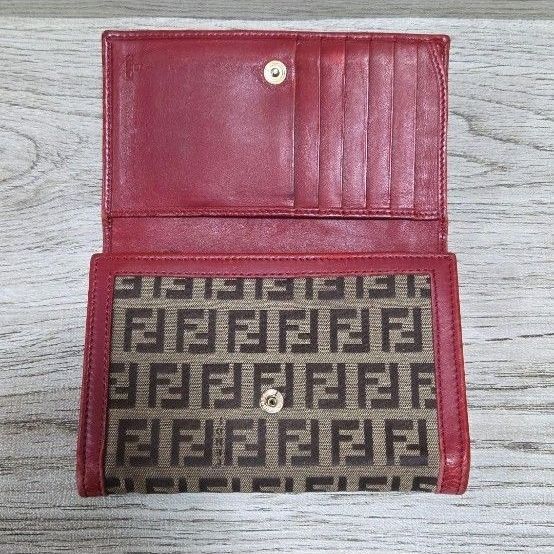 FENDI ズッカ柄 二つ折り財布 ブラウン×レッド ヴィンテージ｜Yahoo