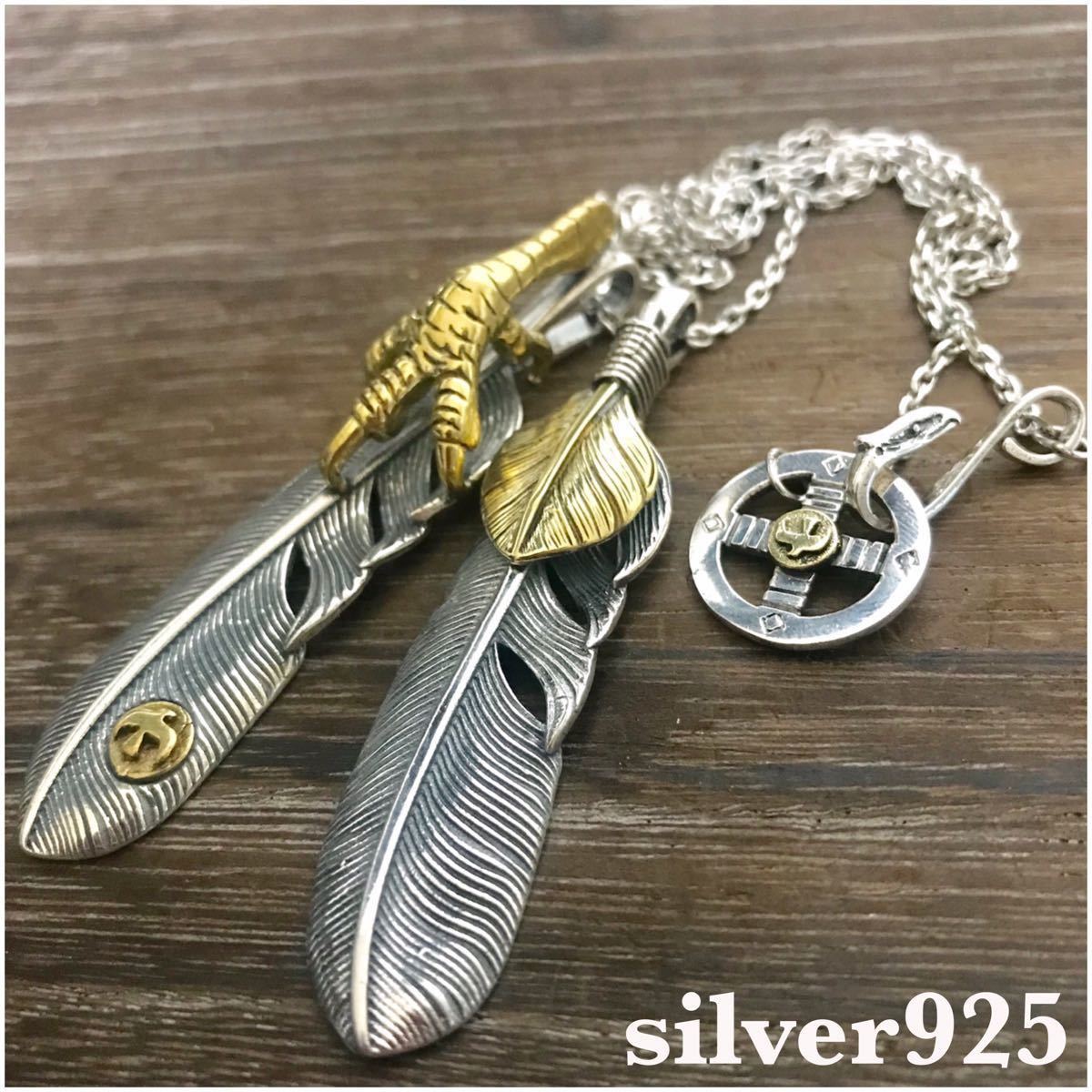 silver925 金爪フェザー 上金ハートフェザーネックレス ゴローズ silver925 金爪フェザー 上金ハートフェザーネックレス ゴローズ