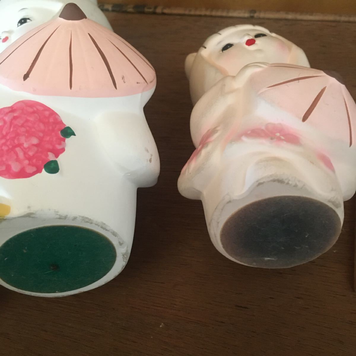 陶器　人形　絵日傘　お土産品　3体　和室　飾り　インテリア　ディスプレイ