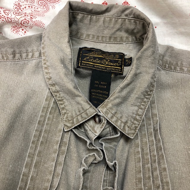 USA古着 80s～90s Eddie Bauer シャンブレーデニムワンピース 黒タグ ライトグレー オールド ヴィンテージ エディーバウアー  54｜PayPayフリマ