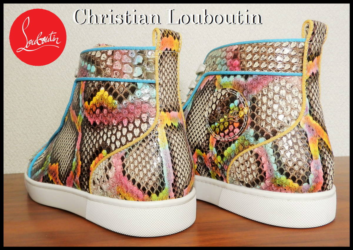 激レア Christian Louboutin マルチパイソン クリスチャンルブタン 41 メンズ ハイカット 蛇革 レインボー 少数限定 完売 レザー スパイク_画像4