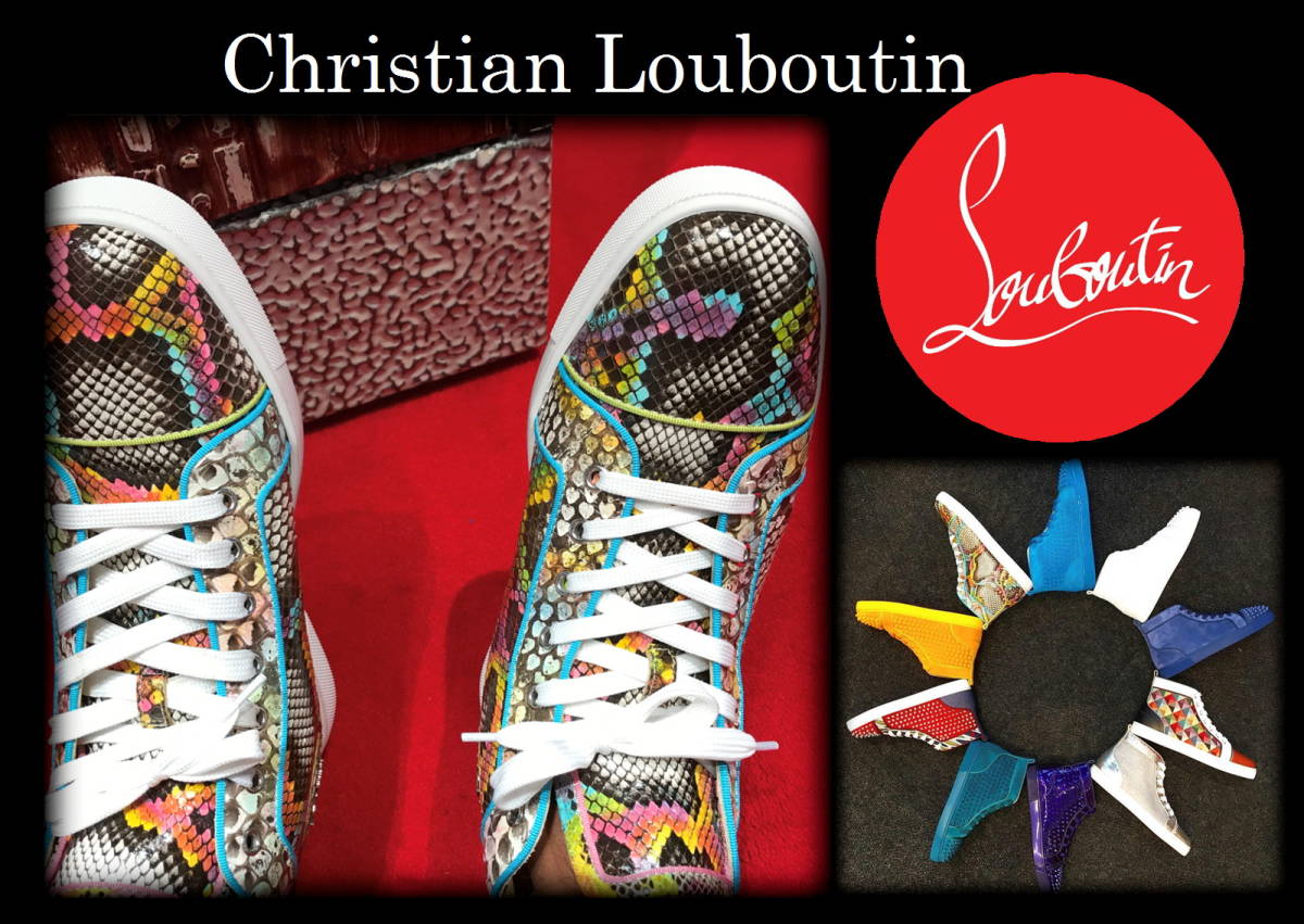 激レア Christian Louboutin マルチパイソン クリスチャンルブタン 41 メンズ ハイカット 蛇革 レインボー 少数限定 完売 レザー スパイク_画像9