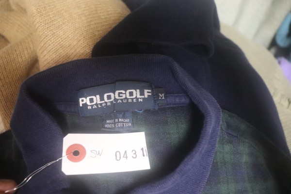 【SW-0431】ラルフローレン/POLO GOLF　ポロシャツ　長袖（M）格子/NVY/GRN【中古良品】_画像3