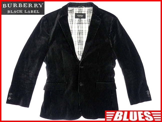 即決★BURBERRY BLACK LABEL★メンズM 廃版 テーラードジャケット バーバリーブラックレーベル 黒 ベロア ノバチェック 三陽商会