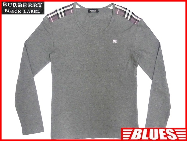  быстрое решение *BURBERRY BLACK LABEL* мужской M длинный футболка Burberry Black Label 2 серый noba проверка три . association стандартный Night вышивка 