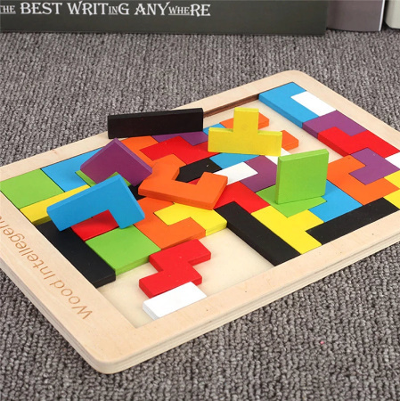 CC015：カラフル 3D パズル 木製 タングラム 数学 おもちゃ テトリス ゲーム 子供 マジネーション 知的 教育 玩具 育脳 頭脳 勉強 算数_画像3