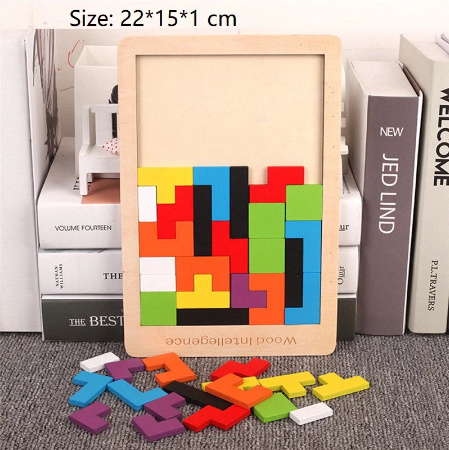 CC015：カラフル 3D パズル 木製 タングラム 数学 おもちゃ テトリス ゲーム 子供 マジネーション 知的 教育 玩具 育脳 頭脳 勉強 算数_画像6