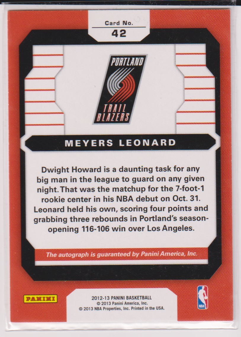 ヤフオク Nba Meyers Leonard Auto 12 13 Panini Rookie ヤフオク Nba Meyers Leonard Auto 12 13 Panini Rookie