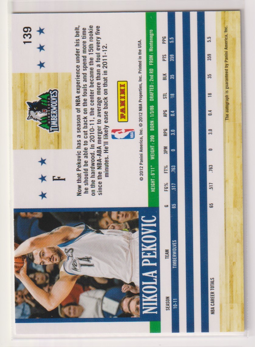 NBA NIKOLA PEKOVIC AUTO 2011-12 PANINI HOOPS Autographs BASKETBALL No.139 Signature ニコラ・ペコビッチ 直筆 サイン オート_画像2