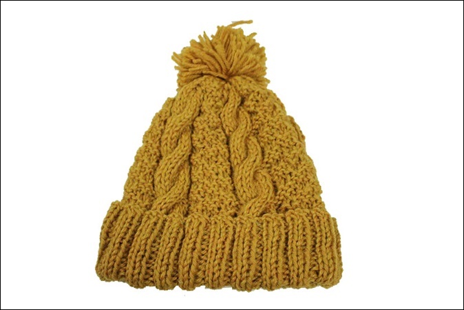 ハンドメイド ウール ニット帽 ニットキャップ ワッチキャップ からし色 手編み 手作り 帽子 SN83