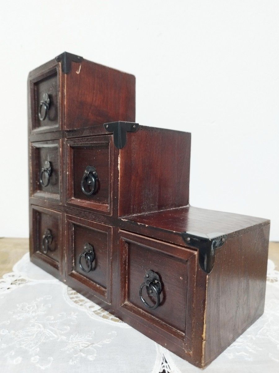昭和レトロ】木製 ミニ階段箪笥 引き出し 小物入れ 和家具 小箪笥 時代