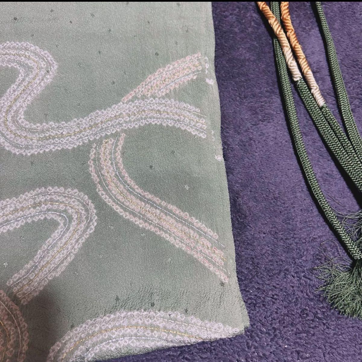 美品 袷 正絹 訪問着 フルセット 4点 西陣唐織漆箔袋帯 帯締め 帯揚げ