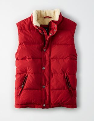 * AE アメリカンイーグル ボアダウンベスト AEO Faux Sherpa Lined Down Vest S / Red *