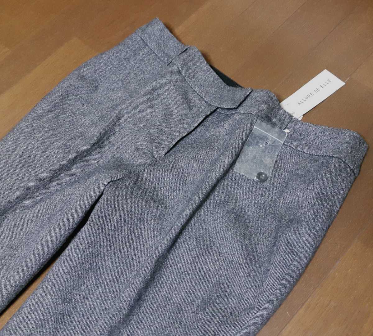 ◇新品W88◇カシミア混ウール*ベーシッククロプトパンツ*股下31*黒グレー*大きいサイズ*_画像5