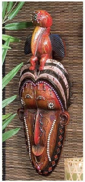 サイチョウを頭に乗せた アフリカ コンゴ民族のマスク（祭祀仮面）壁装飾 彫像彫刻/ エスニックカフェ 記念品 プレゼント 贈り物（輸入品