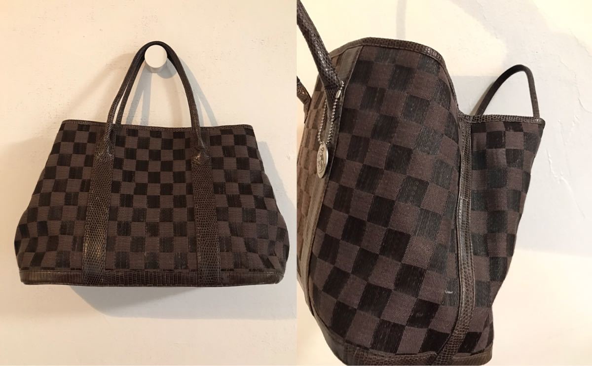 THE WEL MARK 高級バッグ リザードホースヘア 馬手織 ハンドバッグ トートバッグ レディースバッグ ガーデンパーティ型 市松模様_画像9