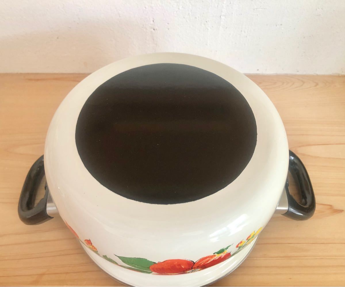 未使用 昭和レトロ cook pot ホーローウェア 両手鍋 20cm