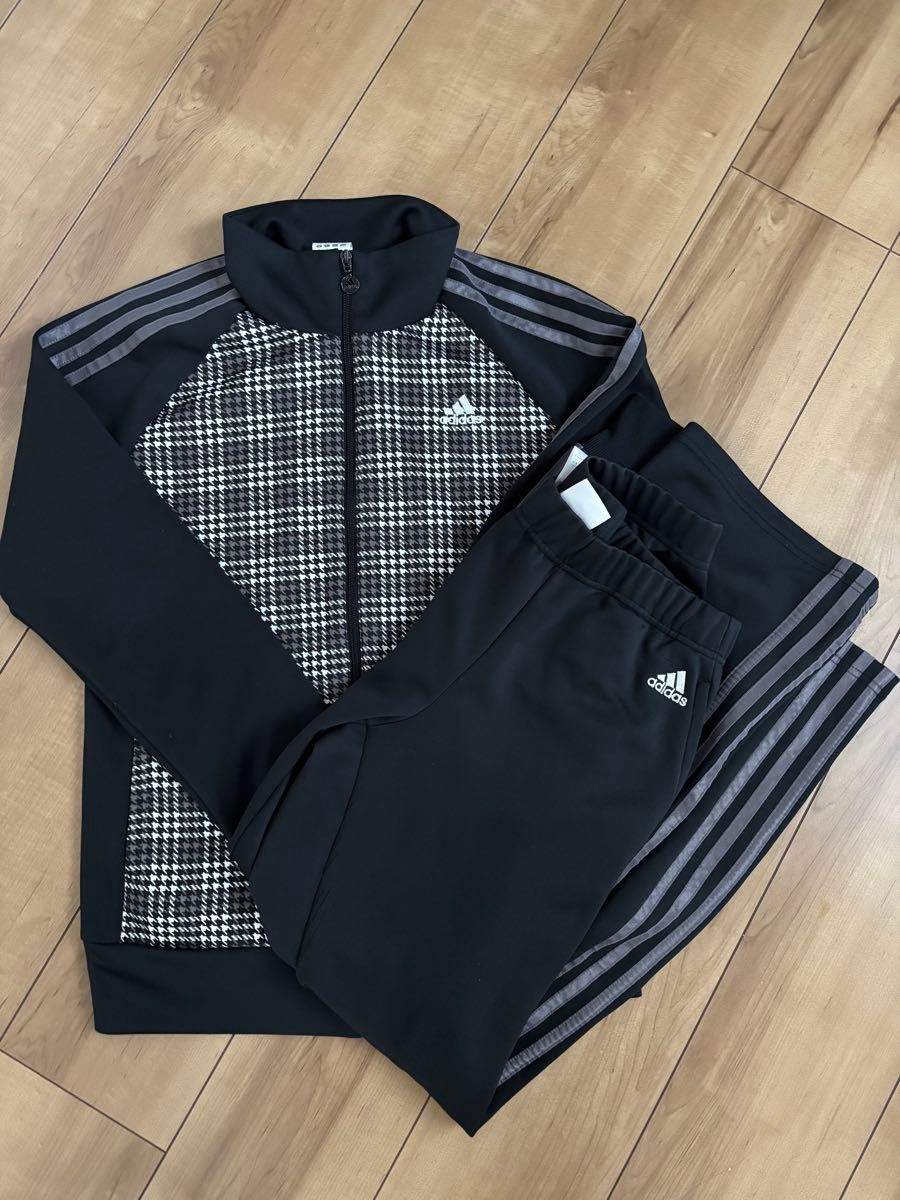 アディダス　上下セットアップ　ジャージ　千鳥格子 adidas アディダス ジャージ セットアップ 千鳥格子柄 ブラック｜Yahoo