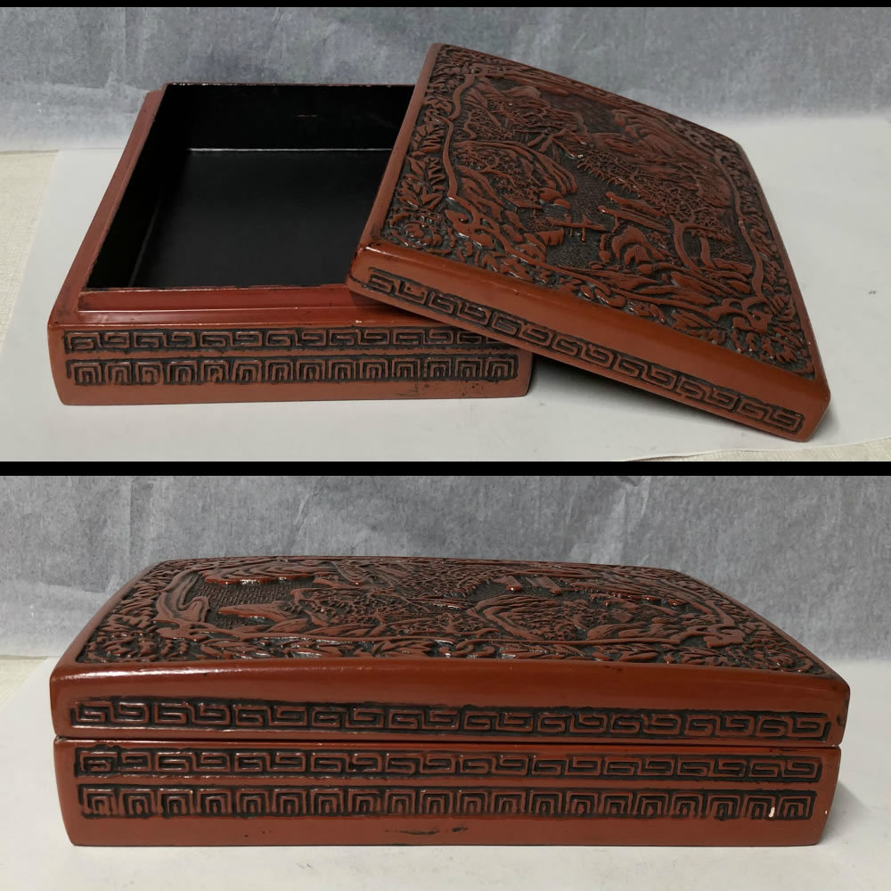 ●e498 堆朱 小箱 文箱 硯箱 木製 彫刻 小物入れ 中国美術 唐物_画像2