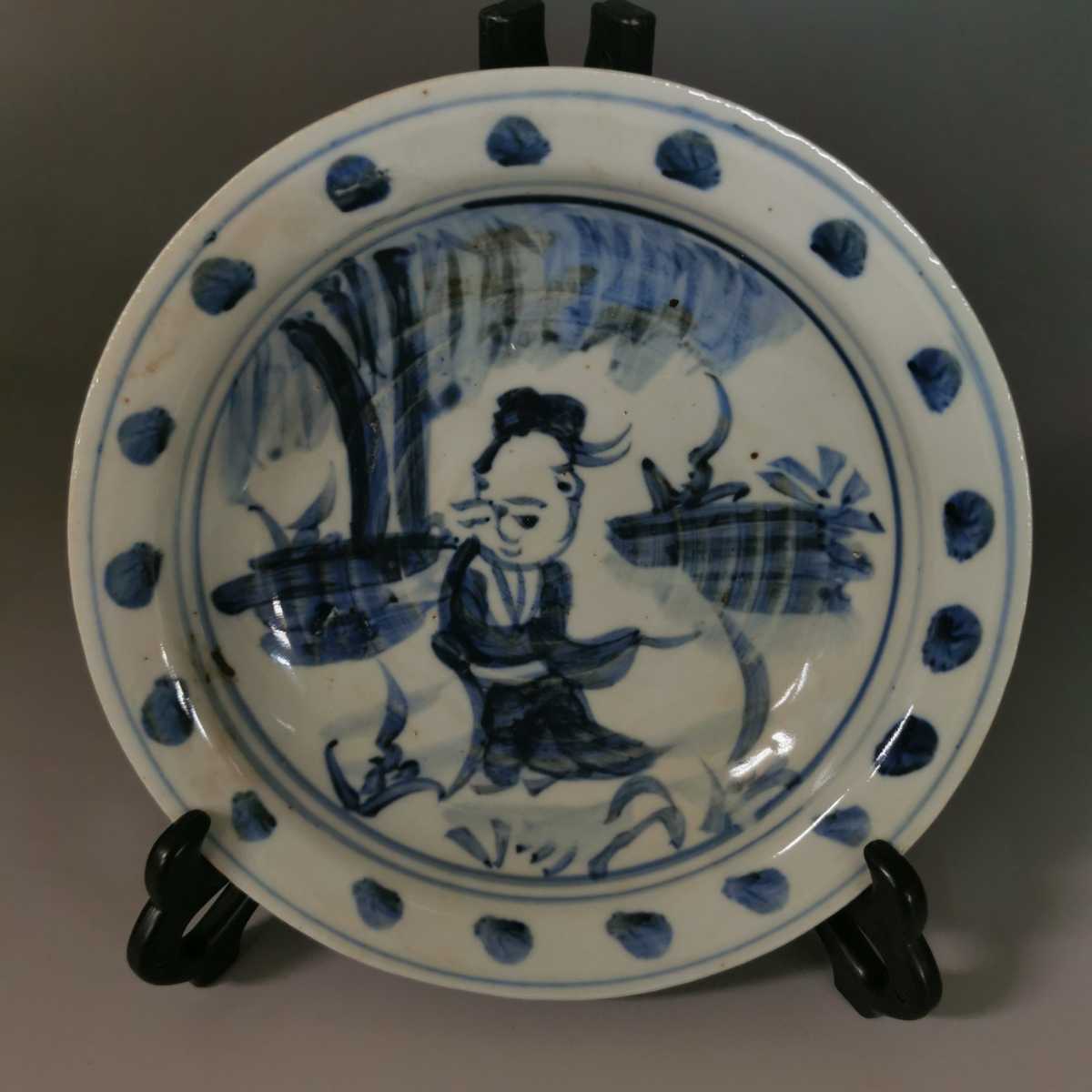 ヤフオク! - 青花 古染付 中皿 人物絵 中国古美術 唐物 時代物 中国...