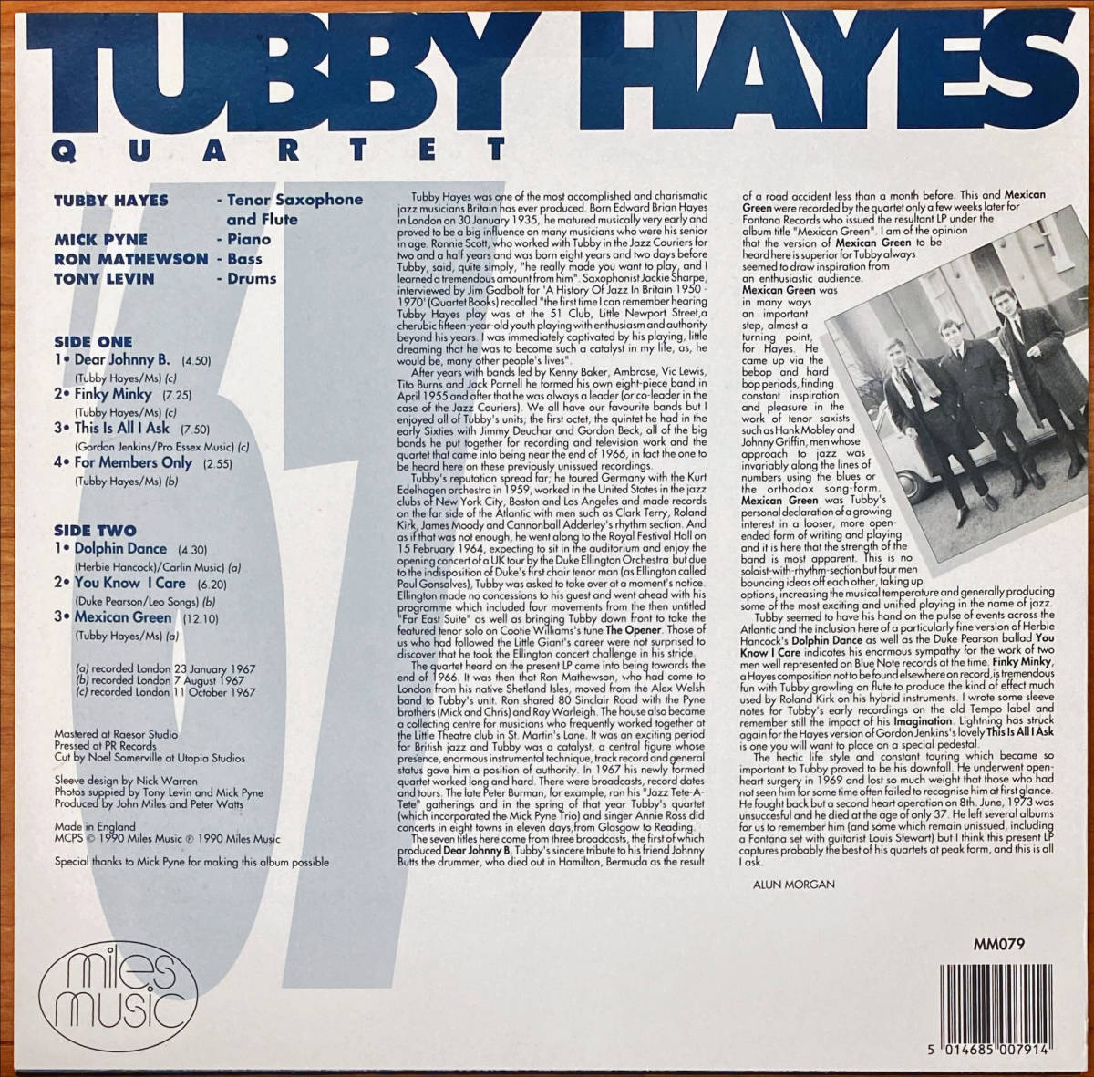試聴●Tubby Hayes Quartet●キラーハードバップジャズ『Dear John B』ファンキー・ジャズ『Finky Minky』他最高の一枚_画像2
