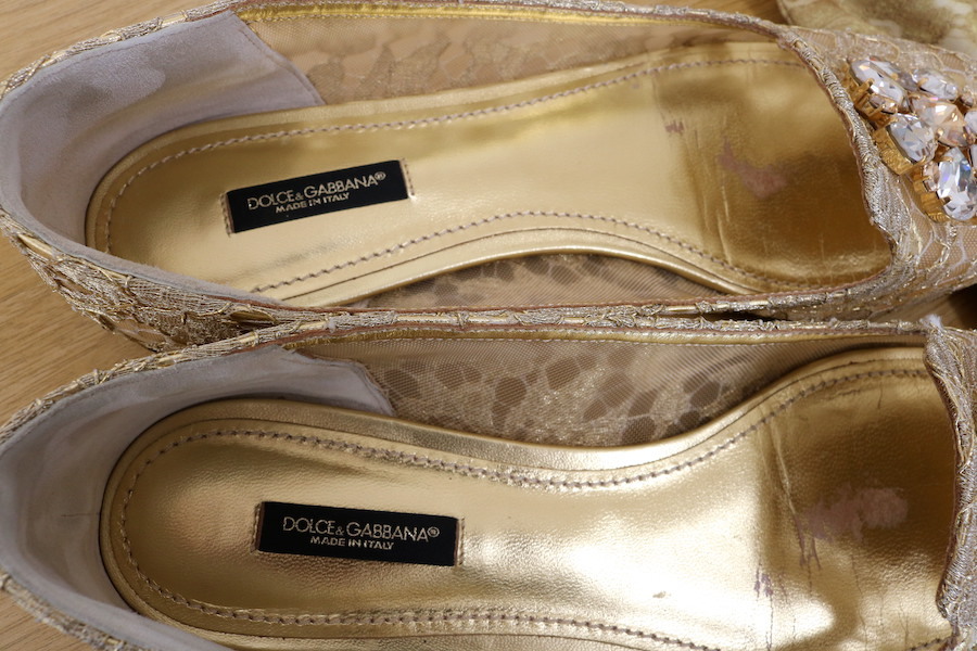  regular goods DOLCE&GABBANA Dolce and Gabbana flat shoes size 25.5cm 40 Gold 