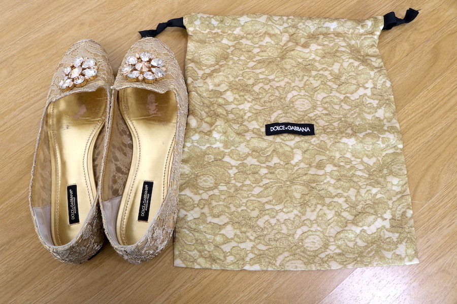  regular goods DOLCE&GABBANA Dolce and Gabbana flat shoes size 25.5cm 40 Gold 