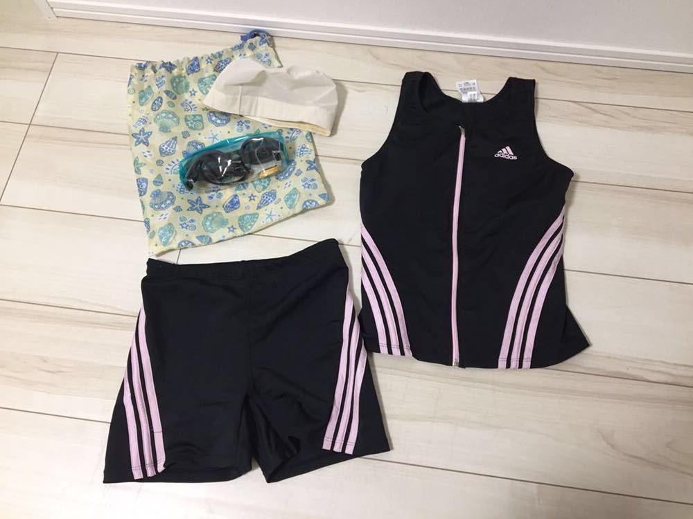 洗濯済み★アディダス★adidas★レディース水着★フィットネス水着★ピンク★帽子とタバタゴーグル付き★1個